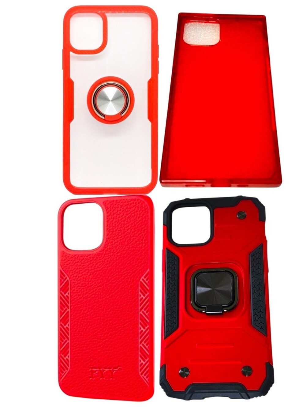 4pc Orange/clear & Red Leather Jelly Defender Cases For iPhone 12